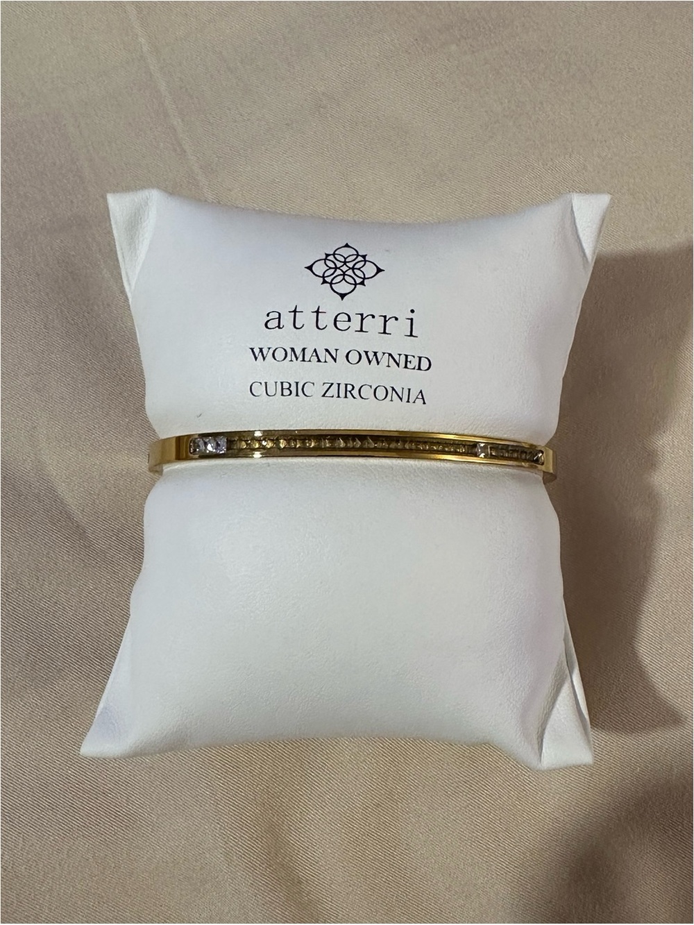 BRAND NEW Atterri Gold Tone Cubic Zirconia Hinged Bangle Bracelet